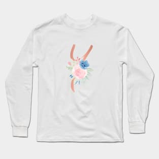 Letter Y Rose Gold and Watercolor Blush Pink and Navy Long Sleeve T-Shirt